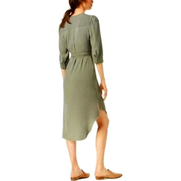 Bar III Asymmetrical Wrap-Style Dress in Olive Green, Sz 12 - Picture 2 of 13